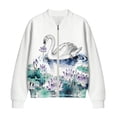 thumbnail image 4 of Xixirimido Womens Bomber Jacket Cropped Zip Up Varsity Jacket Loose Fit Casual Coat Lightweight Fall Winter Outerwear With Pockets, Swan Lotus Flower, Large, 4 of 7
