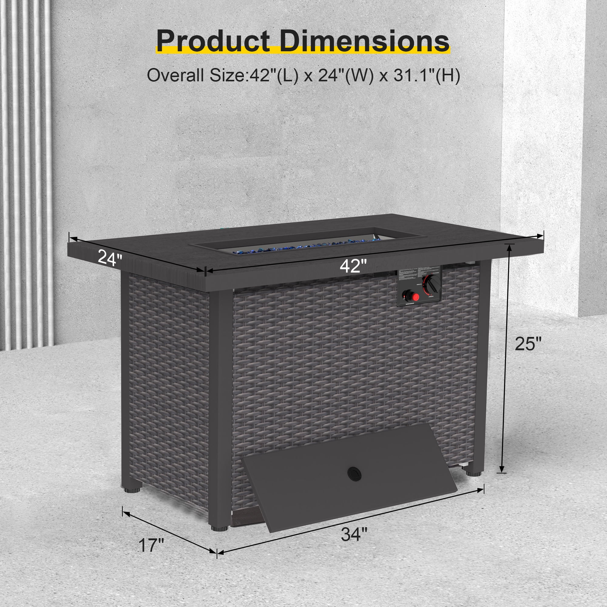 42" Propane Fire Pit, 50,000 BTU Auto-Ignition Gas Fire Pit Table, Outdoor Fire Tables with Lid and Glass Stone for Outside, Garden, Backyard