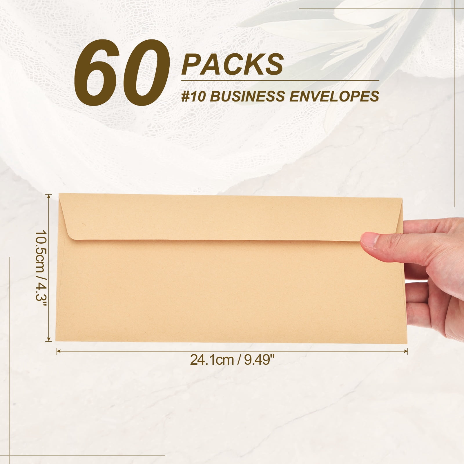 Uxcell 60 Pack Brown #10 Business Envelopes, Colored Self Seal Letter Size