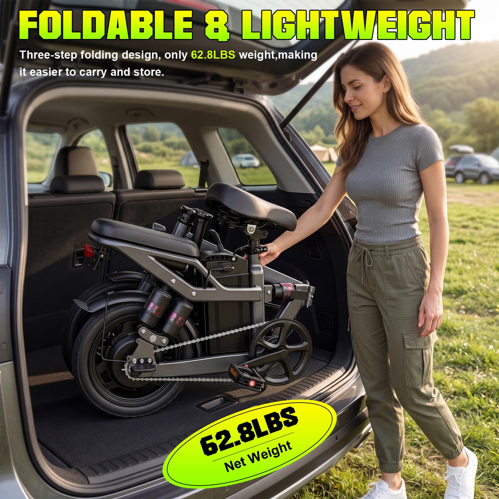 14 in Adult Folding Electric Bicycle, 750W Peak Motor, 25-30 Mile Range, 500 Lb High Load Capacity, Front And Rear Disc Brakes + Five-Fold Shock Absorption, Led Smart Display, Equipped With Combinati