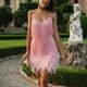 thumbnail image 4 of Vestido Mini vestido con tirantes y plumas y borlas para mujer, vestido de moda sin mangas, elegante para fiesta y Club Cgtredaw Rosa T S para Mujer, 4 of 7