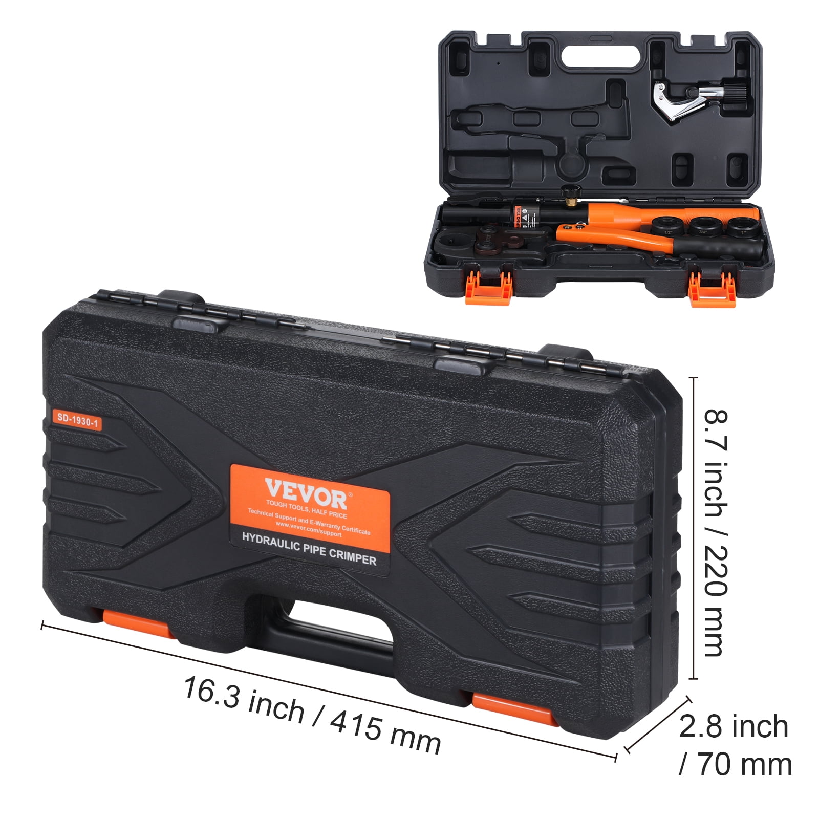VEVOR Copper Pipe Crimping Tool, Hydraulic Driven Press Tool with 1/2", 3/4", 1" Jaws, Copper Tube Fittings Pipe Crimpers for Narrow Spaces and Tee Fittings