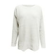 thumbnail image 4 of XFLWAM Women's Waffle Knit Sweater Crew Neck Long Sleeve Pullover Top Casual Solid Color Sweatshirts White S, 4 of 5