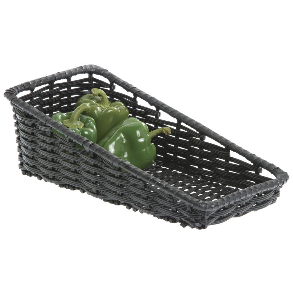 HUBERT® Wicker Storage Baskets Black Plastic - 7 1/2"L x 16"D x 1 1/2" to 5"H