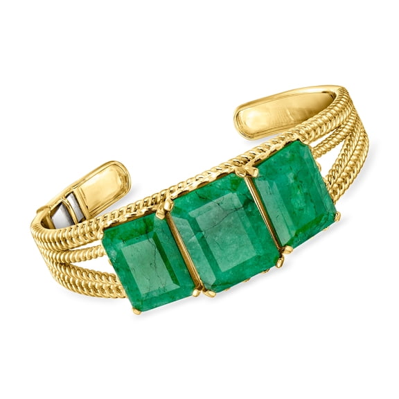 Ross-Simons 30.00 ct. t.w. Emerald Cuff Bracelet in 18kt Gold Over Sterling, Women's, Adult