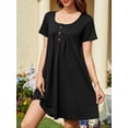 thumbnail image 3 of ValueVibe Nightgowns for Women Crew Neck Sleepshirt Short Sleeve Sleepwear Henley Button House Dress with Pockets, Black XL, 3 of 6