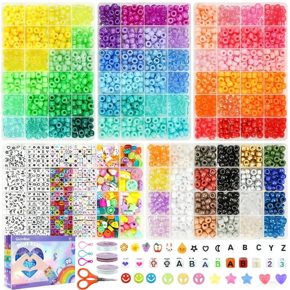 Kit Gionlion de 3550 cuentas tipo pony para hacer pulseras