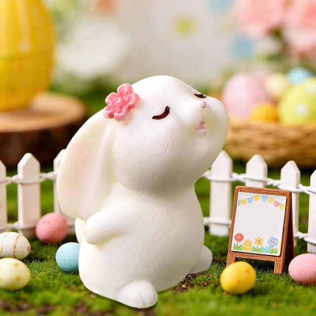Todaioua Cute Rabbit Animal Figure Miniature Figurine Resin Cake Topper Playset for Fairy Tale Garden Decor Christmas Birthday Easter Gift Home Desktop Collection Decoration