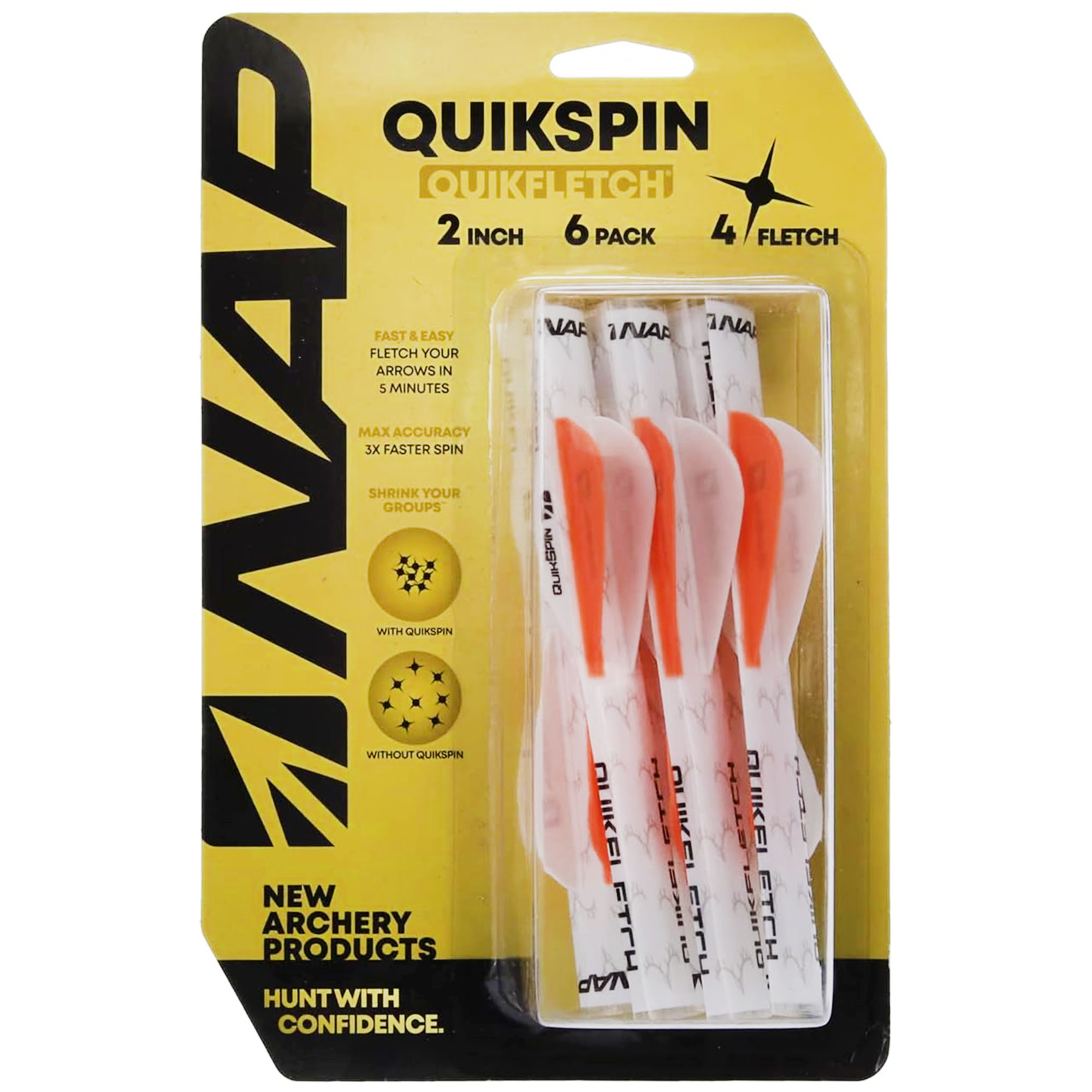 New Archery Products Quikfletch 2″ Quikspin 4 Vane, White/Orange