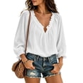 thumbnail image 6 of VBVC Women's Cotton Linen V Neck Blouse , Ladies' Boho Ruffle Long Sleeve Tunic Top , Casual Summer Vacation Shirts For Women, S-2XL, 6 of 6