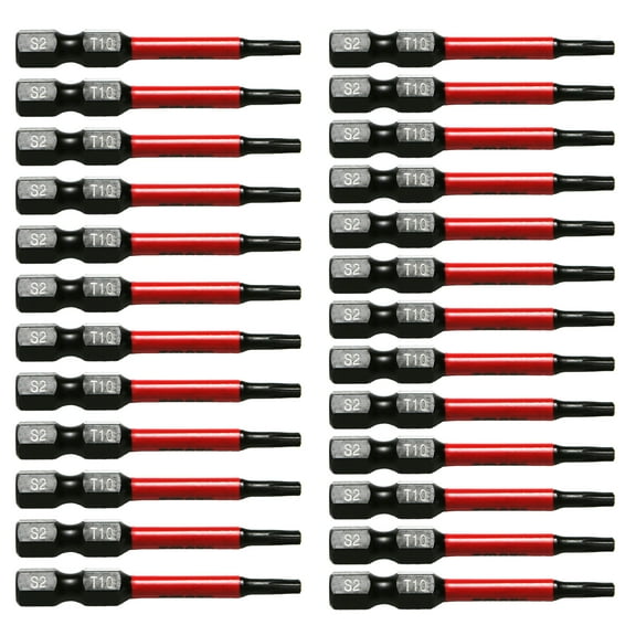 TMAX 25 pc T10 Torx Star 6 Point T-10 Black High Torque Impact Screwdriver Insert Bits Set S2 Steel Torsion Resistant, 2 Inch Long, 1/4 Inch Hex Shank with Quick Release Slot