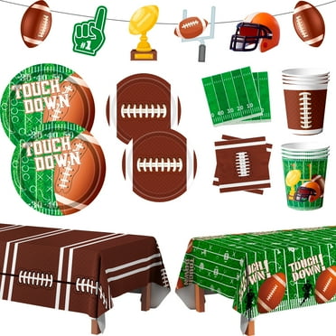 Football Party Supplies Tableware, 104pcs Football Party Tableware Set - Football Plates and Napkins Cup Tablecloth & Swirls etc Football Party Decorations for Football Birthday Party,Tailgate Party
