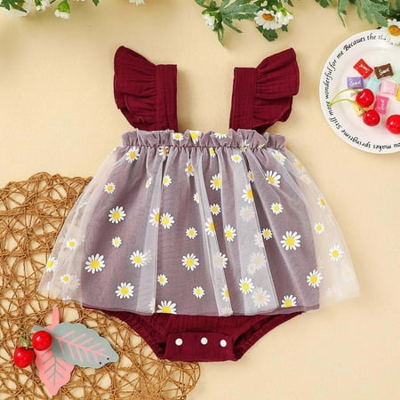 

XMMSWDLA Toddler Girl Clothes Baby Girl Small Daisy Mesh Flying Sleeve Cotton Romper Jumpsuit Sales Clearance