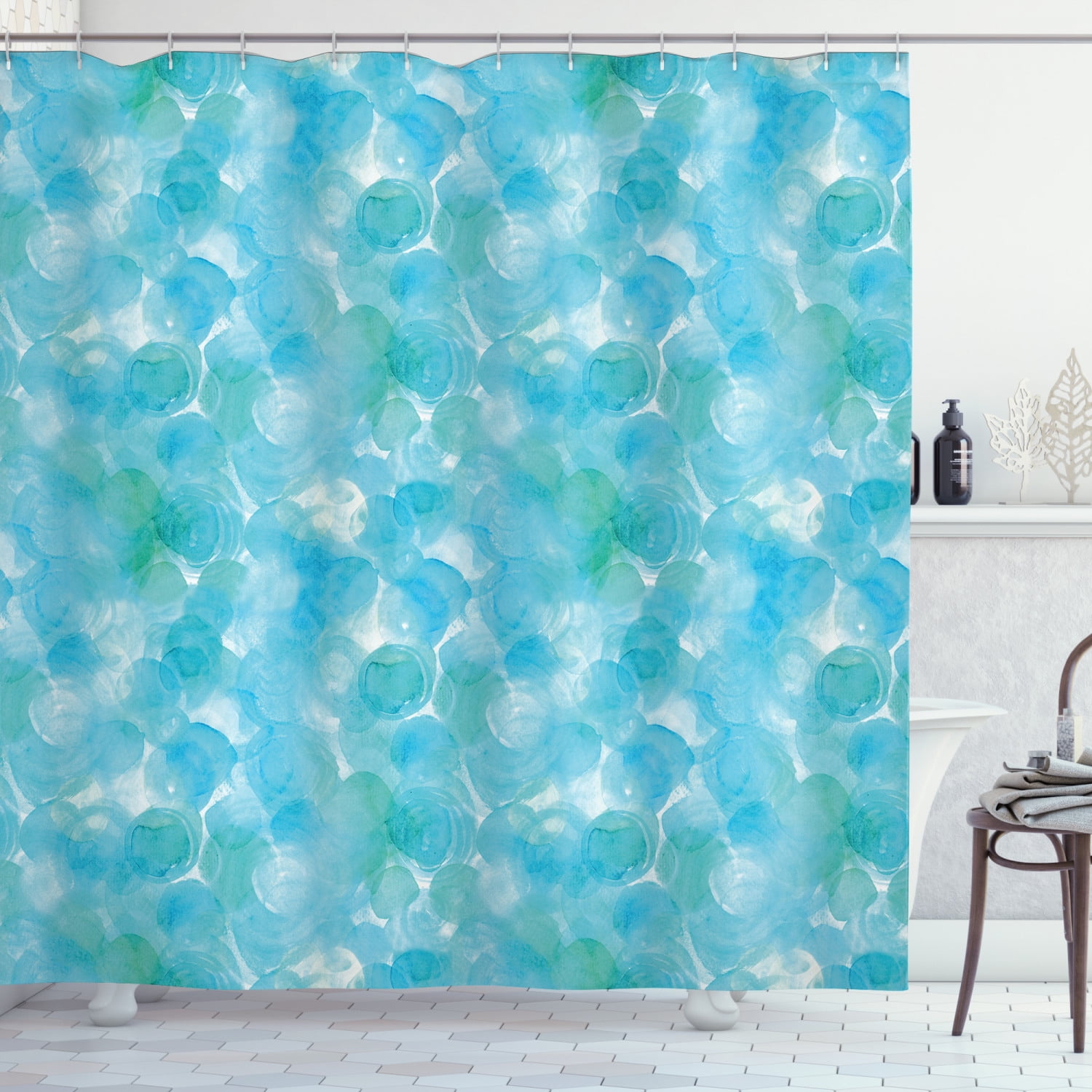 Teal Shower Curtain, Abstract and Expressionist Watercolor Art Design