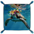 thumbnail image 2 of Women Girls Leather Square Dish Trinket Plate Jewelry Tray for Mothers Day Birthday Gift, Swimming Sea Turtle Flowers Bouquet, 2 of 6