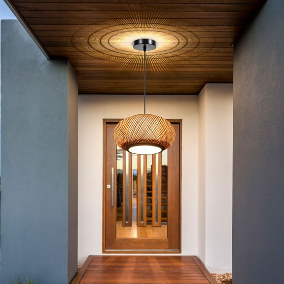 Wuzstar Bamboo Wicker Ceiling Pendant Light Vintage Rattan Lantern Hanging Lamp Weaving with Adjustable Cord for Kitchen Dining Room Restaurant Farmhouse