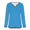 thumbnail image 3 of Juniors T-Shirts Long Sleeved Contrast Solid Color V Neck Shirt T Shirts for Women, 3 of 5