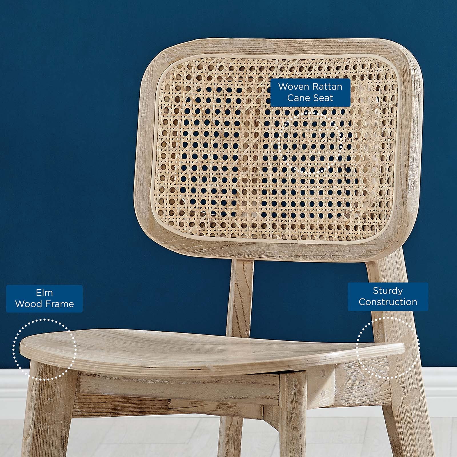 Modway Habitat 18" Wood and Rattan Dining Side Chair in Gray