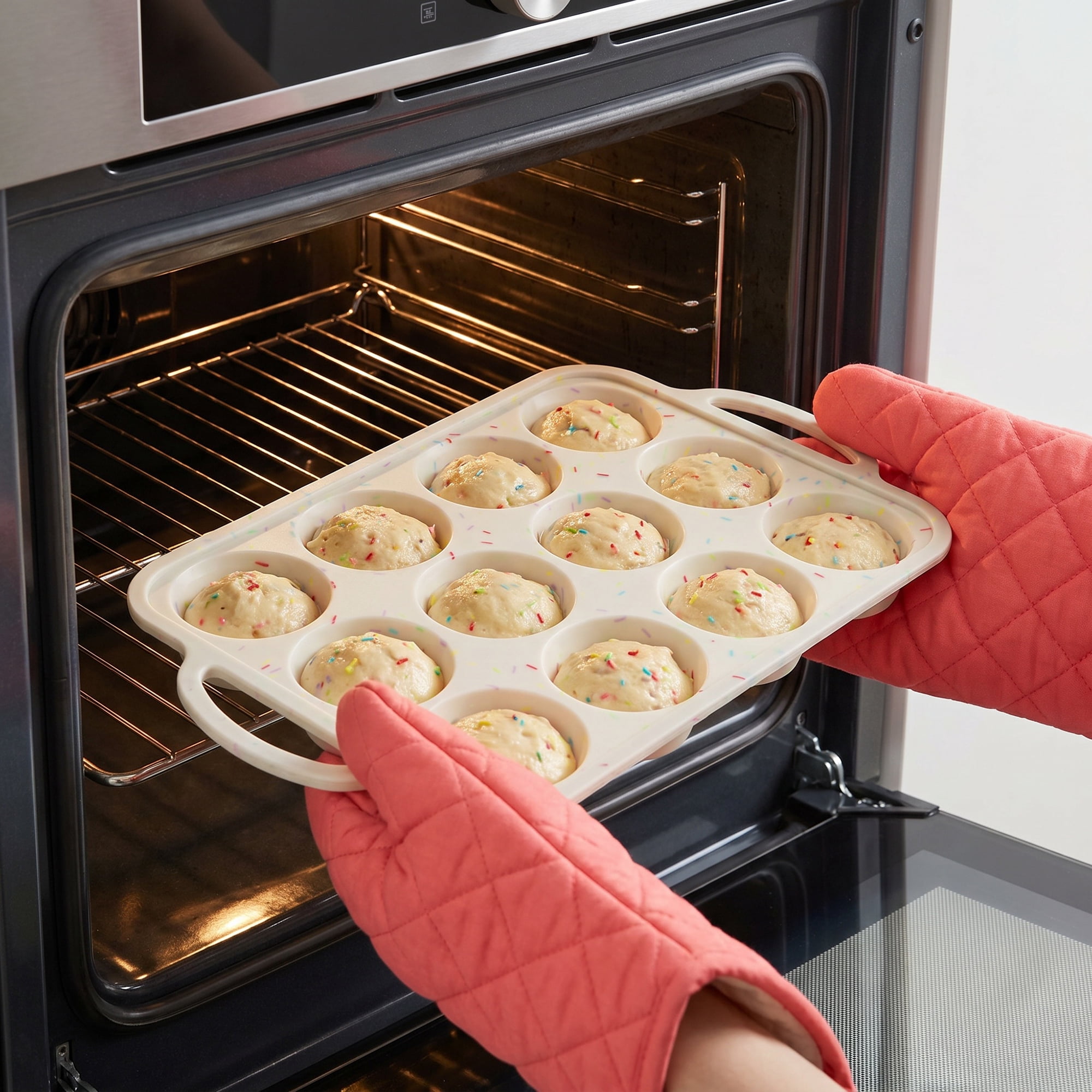 Unique Bargains Silicone Baking Pan Nonstick with Dual Handle for Bread Beige A 14.8"x9.1"