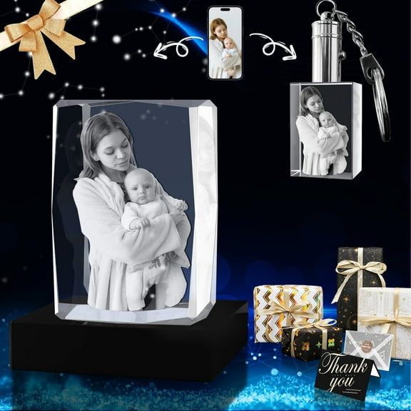 3D Crystal Photo Rectangle Shape Innovation Crystal Picture Personalized Gifts with Your Photo Customized Couples Pet Gifts with Colorful Light Base for Mom, Dad, Men, Women (Medium Premuim)