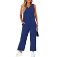 thumbnail image 4 of Two Piece Lounge Sets for Women Summer Travel Vacation Outfits Cap Sleeve Lounge Sets Side Slit Wide Leg Pants, 4 of 4