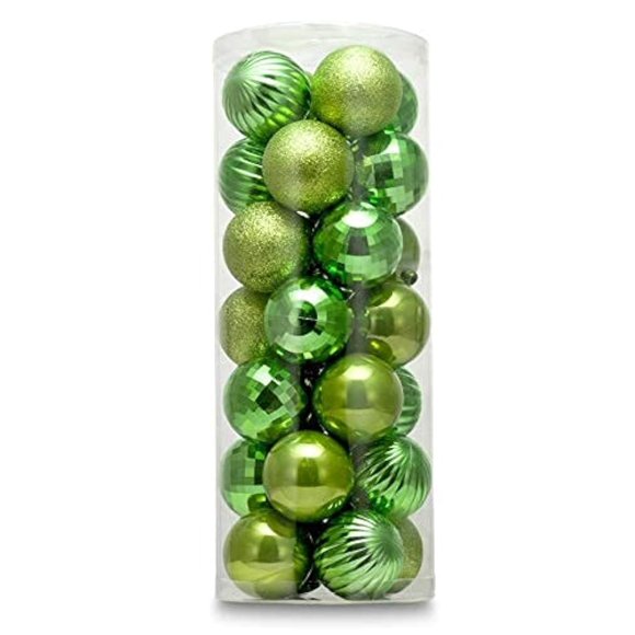 AUXO-FUN Small Size 28ct shatterproof Christmas Ball Ornaments in 4 Classic finishes for Christmas Tree Decoration (Lime Green, 1.57“ Mini Size)