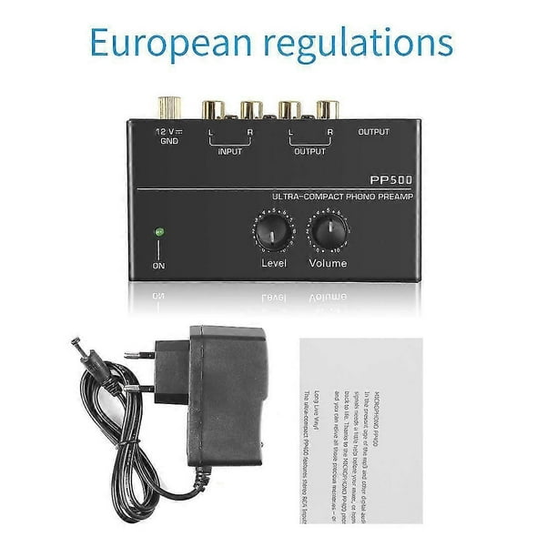 PP500 Ultra-compact Phono Preamp pre Amp Preamplifier with Level Volume Control RCA Input Output 1/4" TRS Output Interfaces for LP Vinyl Turntable