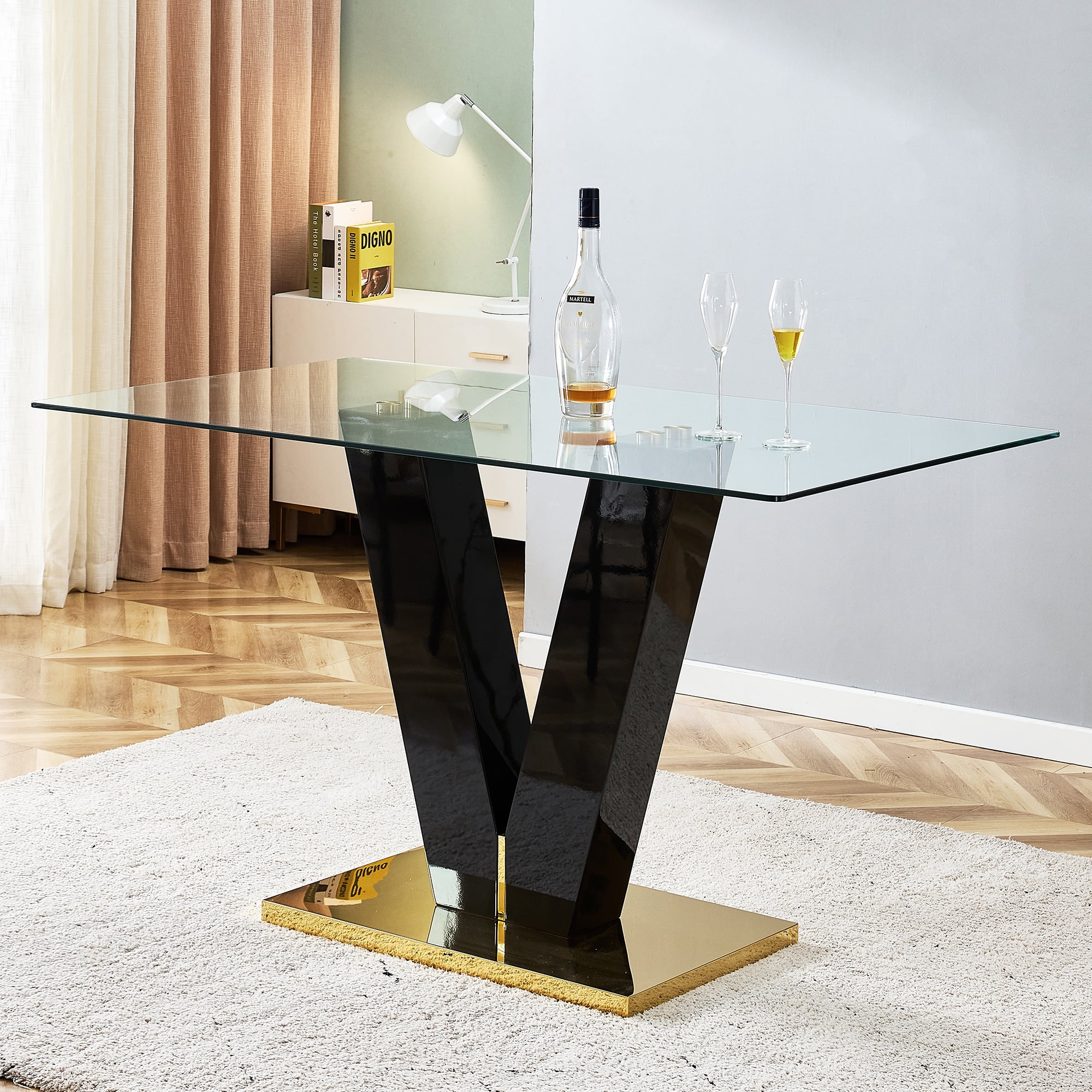 63 inch Modern Rectangular Glass Dining Table with 0.39 Tempered Glass Tabletop for 6 8 Person Walmart