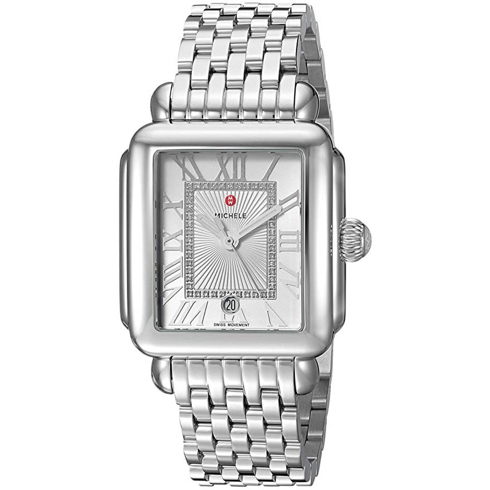 Michele Women's Deco Madison Diamond Silver 33mm Watch MWW06T000141