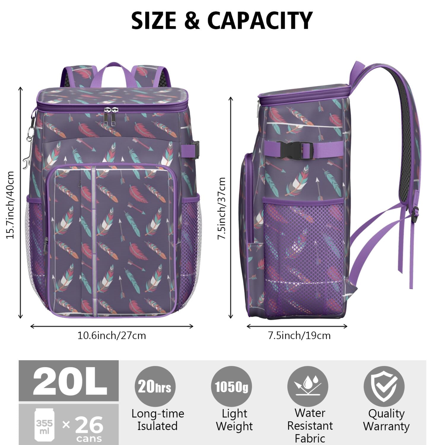 Travel Cooler Bag - Boho Bohemia Pioneer Flower Geometric Line Art Camping Beer Cooler Backpack with Bottle Opener- Waterproof Insulated Picnic Backpacks - Cooler Bag for Beach