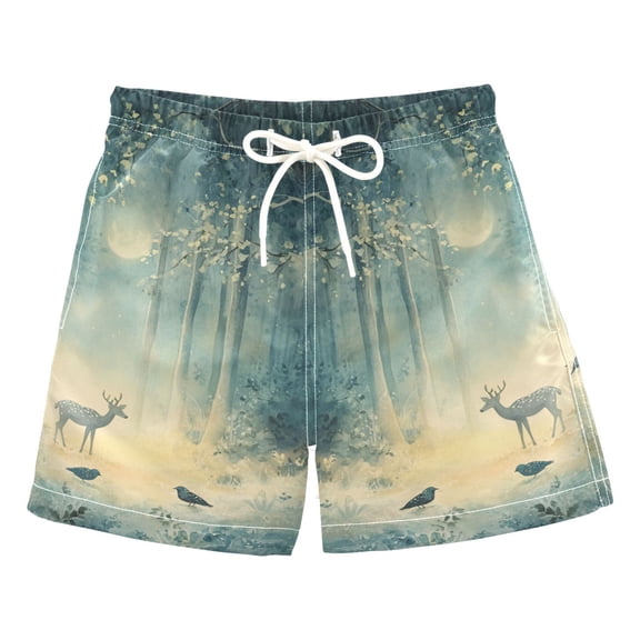 FORMRS Boys Swim Trunks Quick Dry Mesh Liner Boardshorts Sizes XS-XL, Night Forest Scene
