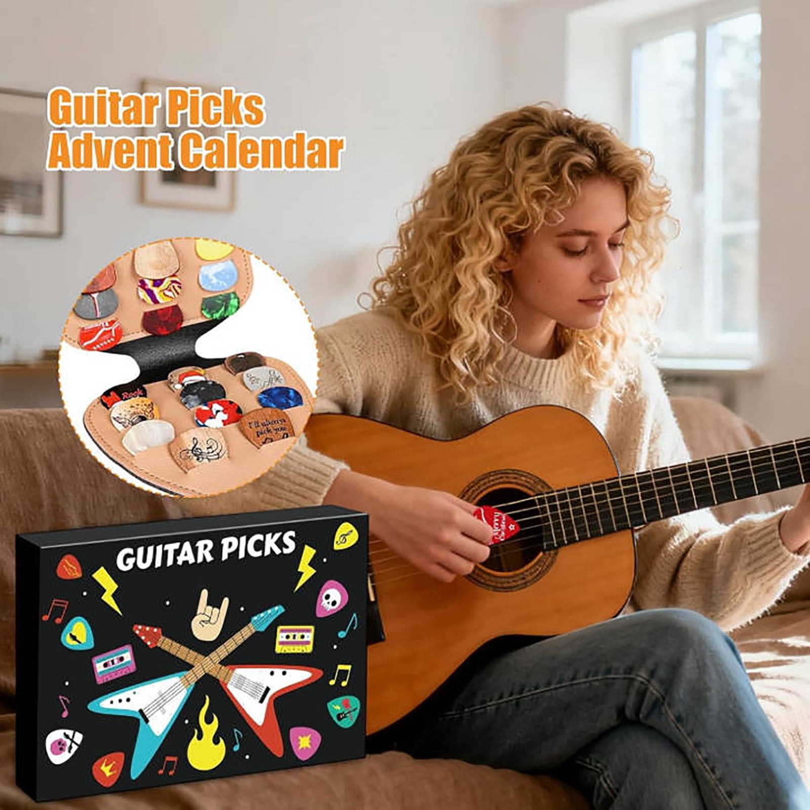 ZZAIXHL Guitar Pick Holder Case Bag with 24pcs Acoustic Guitar Colorful Picks, Variety Pack Mixed Thickness Picks 0.46mm/ 0.71mm/ 0.96mm + Little Picks Holder Set