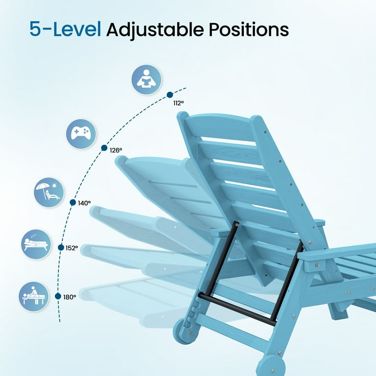 SERWALL Patio Chaise Lounge Chair, 5-Position Light Blue photo 5