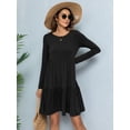 thumbnail image 4 of CALIPESSA Womens Fall Tiered Ruffle Hem Black Knee Length Dress Long Sleeve Boat Neck Solid Casual Flowy Pleated A-Line Dress, 4 of 5
