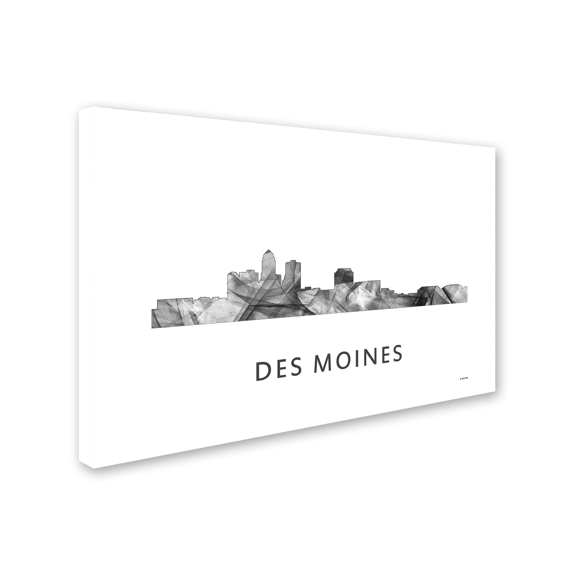 Trademark Fine Art 'Des Moines Iowa Skyline WB-BW' Canvas Art by Marlene Watson