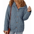 thumbnail image 3 of Female Quilted Jacket Casual Winter Open Front Button Down Puffer Coat Outwear Cardigan Navy Blue XXL, 3 of 8