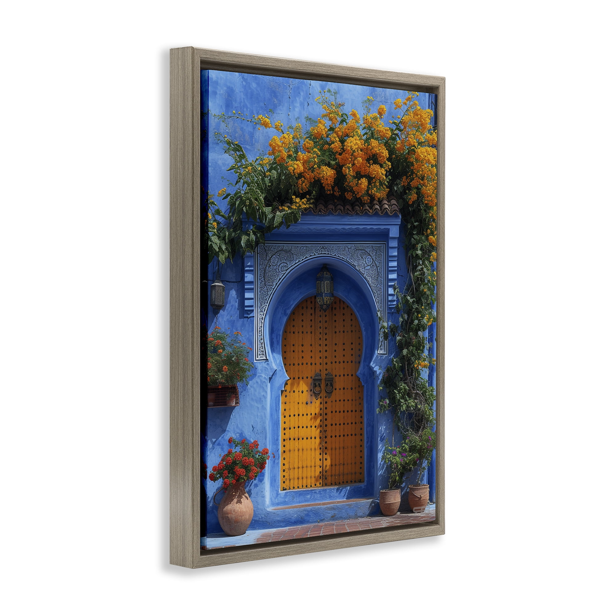 Stupell Industries Blue & Orange Architecture Buildings & Architecture Painting Brown Floater Framed Canvas Art Print Wall Art, 21 x 31