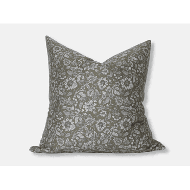 Olive Floral Pillow, Dark Green Floral Pillow Cover