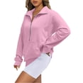 thumbnail image 6 of Hoodies for Women Women's Long Sleeve Casual Lapel Pullover Half Zip Sweatshirts Thumb Hole Cropped Sweatshirts With Pocket Sweatshirts for Women Pink M, 6 of 6