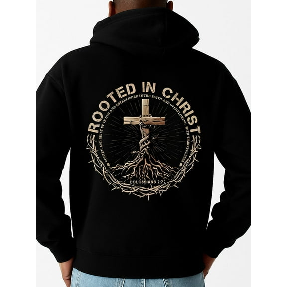 Rooted in Christ sweatshirt men machine washable black autumn and winter season graphic Vintage Unisex Shirt Printed tshirts Trendy Unisex Shirt Crewneck tshirts Basic Unisex Shirt Crewneck tshirts