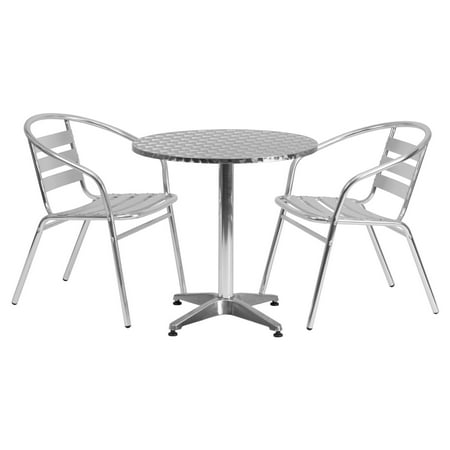Aluminum Slat Table - Flash Furniture 27.5'' Round Aluminum Indoor-Outdoor Table with 2 Slat Back Chairs
