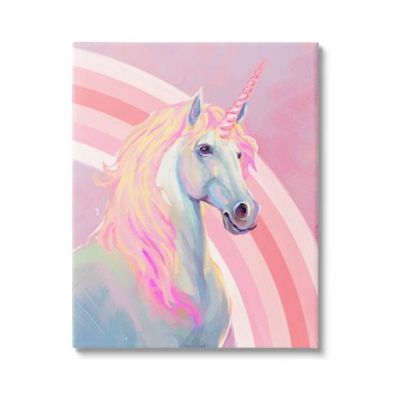 Stupell Industries Pastel Pink Unicorn Fairy Tales & Fantasy Painting Gallery Wrapped Canvas Art Print Wall Art, 16 x 20