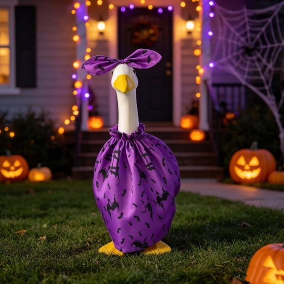 AZXY HalloweenPorch Goose Outfit, Fits 23‑Inch Porch Goose Statue, Witch‑Themed Goose Clothing, Goose Cloth, Fall Costume for Cement Plastic Goose, Outdoor Yard Patio Garden Porch Decor