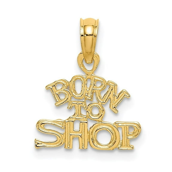 Diamond2Deal 14k Yellow Gold BORN TO SHOP Charm Pendant for Women (L- 0.36 inch, W- 0.53 inch)