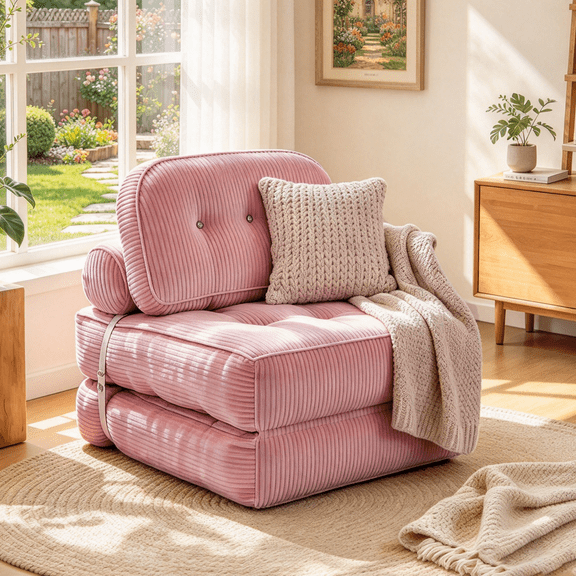 Gewnee 3-in-1 Folding Chair Bed,Convertible Sleeper Chair with Pillow,Foldable Floor Sofa Couch,Portable Futon Mattress for Living Room,Bedroom or Guest Room.Pink