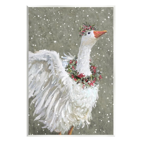 Stupell Industries Winter Goose Seasonal Botanicals Holiday Painting Unframed Art Print Wall Art