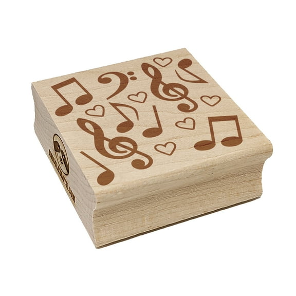 Music Notes and Hearts Square Rubber Stamp Stamping Scrapbooking Crafting - Medium 1.75in