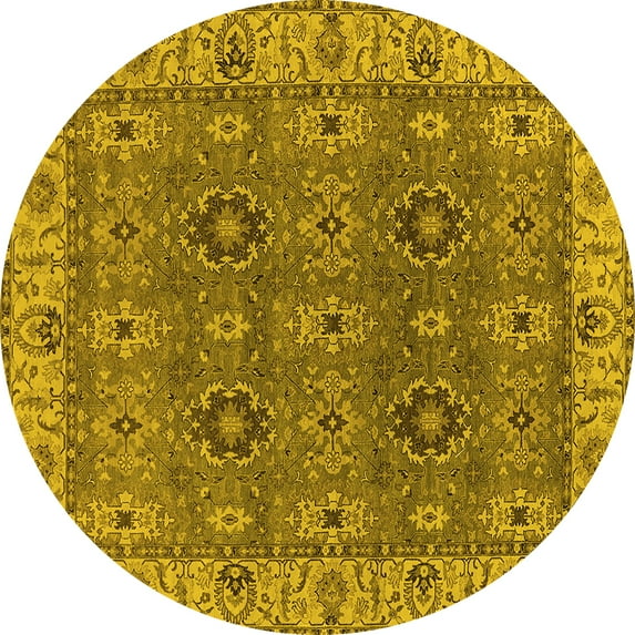 Ahgly Company Indoor Round Oriental Yellow Industrial Area Rugs, 8' Round