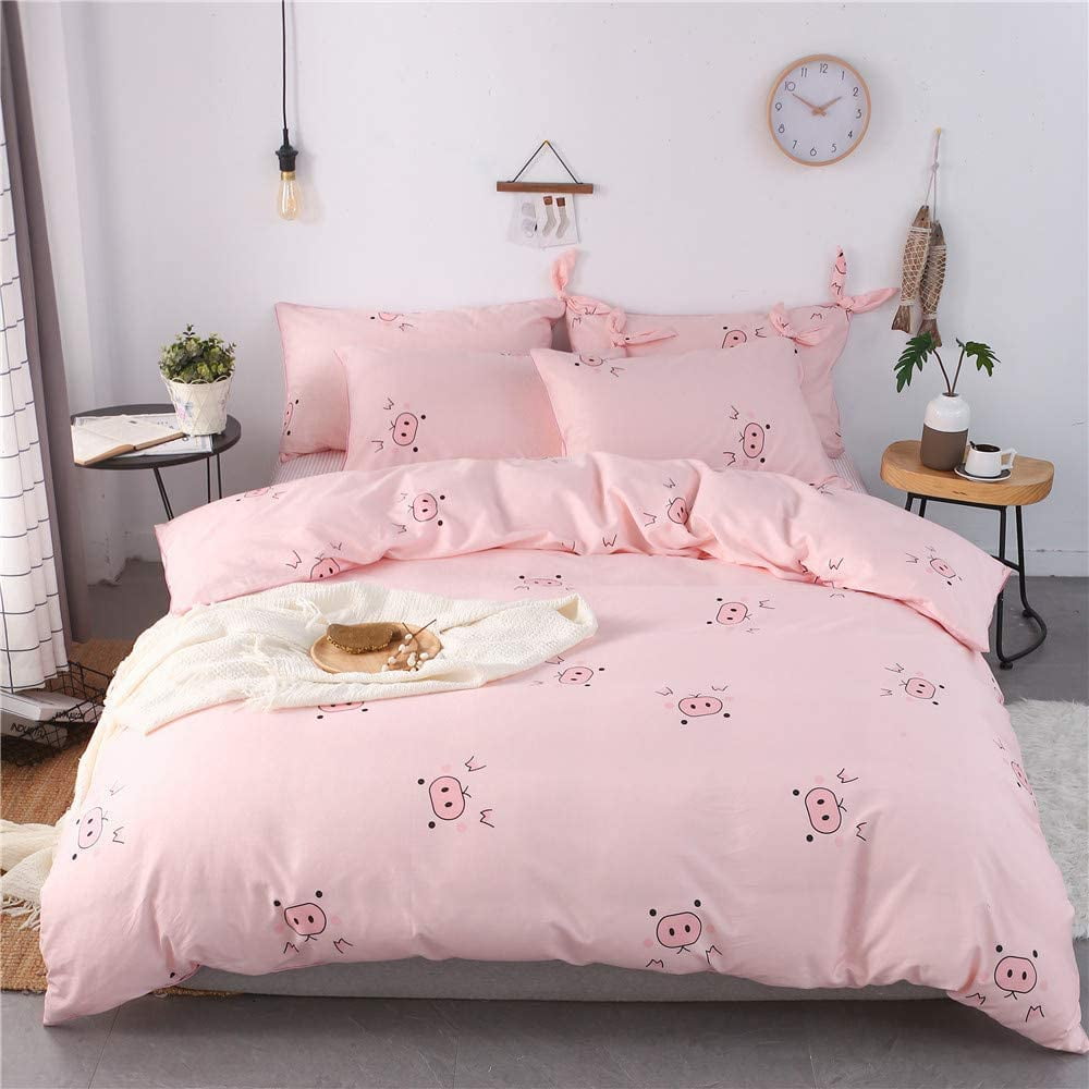 Girls Pink Duvet Cover Set Twin Soft Cotton Bedding Set Twin Kawaii Pig Kids Duvet Cover with Hidden Zipper No Comforter Walmart