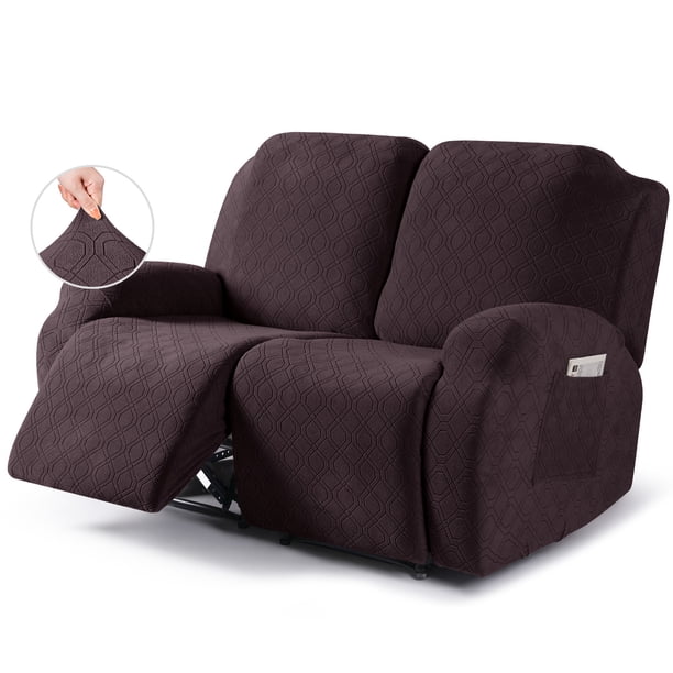 Xiao Hua Funda de sofá elástica, funda para mecedora reclinable con forma geométrica marrón oscuro, protector de sofá lavable para sala de estar, 2 plazas